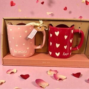 Rae Dunn Pink and Red Heart Mugs Set NIB